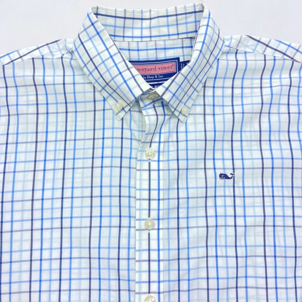 Vineyard Vines‎ Whale Shirt Men's XL (Fits Medium) Blue White Grid Button Down